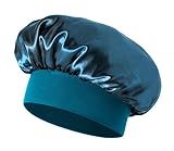 2 Stück Seidenhaube zum Schlafen, Schlafmütze Satin Bonnet Nacht Schlaf mit Gummiband für Lange, lockige Haare, Weiche rutschfest Satin Haarhaube für die Nacht(Schwarz&Blau)