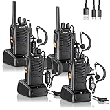 JUCJET 88E Walkie Talkie,Lizenzfrei PMR446 16 Kanäle Funkgeräte,2W Funkempfang 16 Kanäle 3-5KM Reichweite Sprechfunkgerä,Mit USB-Ladestation und Headset, Familie (4 Stück)