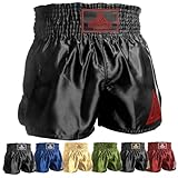 Dynamix Athletics Muay Thai Shorts Origin - Traditionelle klassische Thaibox Hose für Herren mit breitem Bund für Muay Thai Boxen (DE/NL/SE/PL, Alphanumerisch, L, Regular, Regular, Schwarz/Rot)