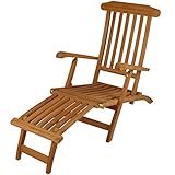 Divero Liegestuhl eleganter Deckchair Florentine Steamer Chair aus Teakholz, behandelt - Farbe: Braun