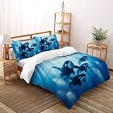 SHOVERKD Eine große Gruppe. Killwal Orca Bettwäsche-Set 3D Druck Das Meer. Wild Tiere Für Teens,Mikrofaser Polyester Mit Verstecktem Reißverschluss 3-Teilig Tintel. Kissenbezug King（220x240cm）