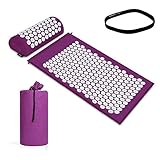 Akupressurmatte & Kissen Set/Akupunkturmatte Spike Yogamatte für Massage Wellness Entspannung und Verspannungen Entspannung Muskeln Entspannung nach Sport Genesung - mit Tragetasche (Lila)