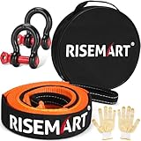 RISEMART Abschleppseil Set 10 Tonnen (22046 Lbs), 5M x 5CM Abschleppseil PKW mit Hohe Festigkeit' Schäkel und 2 Handschuhen für Off-Road Recovery