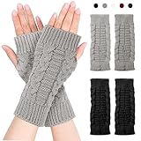 LUKIUP 2 Paar Pulswärmer Damen, Fingerlose Handschuhe, Pulswärmer, Handstulpen, Arm Warmers, Weicher Strick, Warm Strick Handschuhe Pluswärmer Winter Handschuhe
