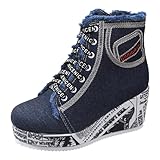 Vintage Stiefeletten Stiefeletten Damenleder mit Zeitungsboden, personalisierter Keil-Denim-Modestiefel, Stiefeletten mit seitlichem Reißverschluss Regenstiefeletten Damen Wasserdicht Leicht (BU2, 37)