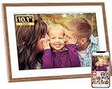 FRAMEO Digitaler Bilderrahmen WLAN 10,1 Zoll - 1280x800 IPS Touchscreen Digitale Bilderrahme, 32GB Speicher, Auto Rotation Elektronischer Fotorahmen, Teilen Sie Fotos/Videos Sofort (Holzmaserung Weiß)