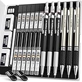 Nicpro 6 Stück Druckbleistifte Set, Metall Mechanische Bleistifte 0,5 mm, 0,7 mm, 0,9 mm, 2mm Fallminenstift (2B HB 2H) mit 12 Dosen HB Bleistiftminen & 3 Radiergummis, Etui für Schreiben, Zeichnen