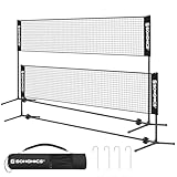 SONGMICS Badminton-Netz, 4 m, Volleyballnetz, höhenverstellbare Stangen, tragbares Set für Tennis, Beach-Volleyball, für Garten, Park, Outdoor, Schwarz SYQ400H