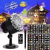 Projektor Weihnachten, LED Projektor Weihnachten Aussen Halloween Outdoor Schneeflocken Projektionslampe Effektlicht 12 Muster mit Fernbedienung für Party Weihnachten Deko