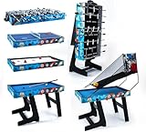 HLC Multi Game Kombinationstisch Set 5 in 1 Pool-Billardtische, Tischtennisplatte, Tischfußball, Rutschenhockey, Basketballschießen, Eltern- interaktiv, Ferien-/Geburtstagsgeschenke für Kinder