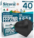 SICURA MASCHERINE CHIRURGICHE 40 FFP2 Maske Schwarz CE zertifizierte Made in Italy mit schwarzen Elastics BFE ≥99% Sanitized and sealed CE-Kennzeichnung ohne Tinte gedruckt mit Clean-Effekt.