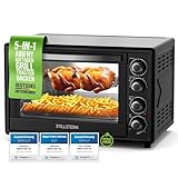 Stillstern Minibackofen mit Umluft 45L (DE Version) Pizza Ø32, CYCLONE PRO+ Antihaftbeschichtung, Auftauen, 2h Timer, Camping Mini Backofen Umluft Pizzaofen Mini Ofen klein Hähnchengrill mit Drehspieß