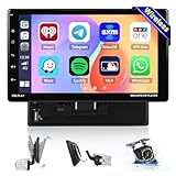 Hikity Wireless Carplay 1 Din Autoradio mit Android Auto, 9 Zoll Autoradio mit Bildschirm Touch Display Bluetooth Freisprecheinrichtung Rückfahrkamera Radio FM USB SD AUX SWC