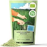 NaturaleBio Gerstengras Pulver 200g. Ideal für Gerstengrassaft, Säfte, Smoothies und Joghurt. Reich an Ballaststoffen und Eiweiß. Reines Bio-Produkt geeignet für Vegetarier und Veganer.