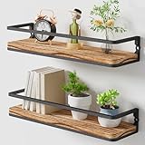 AFAjwsc Wandregal Holz und Metall, Regale Wand 2er Set 42cm, Schweberegale für Badezimmer, Schlafzimmer, Wohnzimmer, Küche, Home Office, Waschküche