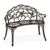 Relaxdays Gartenbank, 2 Sitzer, Rosen, Terrasse, Balkon, Alu & Gusseisen, antike Sitzbank, HBT: 78 x 99 x 52 cm, Bronze