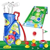 ROCKY&CHAO Golf Set für Kinder mit Golfwagen/Tragekoffer auf Rädern, 16-teiliges Golfspielzeug mit 3 Schlägern, 6 Bällen, Golf Cornhole Brett, Putting-Matte– Minigolf Indoor& Outdoor ab 3 Jahren