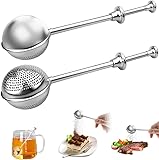 Teezange 2 Stück Teesieb für Losen Tee - Teaballs mit Teleskopgriff, Teeei 304 Edelstahl, Teezange, Tee Sieb, Tea Infuser, Edelstahl-Mehlsieb-Staubwedel - Zucker, Mehl, Gewürze
