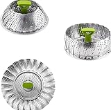 Dampfgarer Einsatz Edelstahl 304, Dämpfeinsatz für Topf, Dünsteinsatz für töpf, Siebeinsatz für Töpfe für Töpfe, Kochtöpfe, Schnellkochtopf Dünsten von Gemüse Früchte Eier (18-28cm mit Grün Griff)