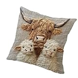 Ueiwffzo 2er Set Kissenbezüge, Niedliche Weiche Tiere Alpaka/Kuh 2D Muster Dekorative Wurfkissenbezüg, Kissenbezüge für Sofa Wohnzimmer Schlafzimmer 45x45cm (Kuh)