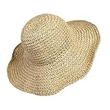 Stroh Sommerhut für Damen mit Groß Sonnen Shade schlaffer Strand Sonnenhut Breite Krempe Faltbar für Reise Urlaub Dekoration 100% Raffia Papier (beige)
