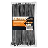 SWEED Kabelbinder schwarz 300mm, 100 Stück Kabelbinder UV Beständig, 4.8mm Breite Kabelbinder Zugfestigkeit Von Bis Zu 22kg für Industrie, Gartenbau, Kabelindustrie