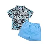 Baby Gentlemen Set Kleinkinder-Jungenou-Fits Blumenoberteile + solide Hosen Sommer-Jungenouf Jungen Anzug Set 92 (Blue, 2-3 Years)