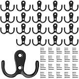 Bolatus 20 Stück Kleiderhaken, Haken Garderobe Doppelt Wandhaken Retro Haken Wand Metall Kleiderhaken Vintage mit 80 Schrauben für Garderobenhaken Badezimmer Küche (Schwarz)