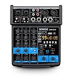 BOMGE 4-Kanal Mini-DJ-Audio-Mixer mit MP3-, USB-, Bluetooth- und Stereo-Aufnahmefunktion, 48-V-Phantomspeisung und 99 DSP für Karaoke, Performances, Kirchengesang und Podcast-Streaming.