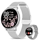 Sanorum Smartwatch Damen, 1.27' HD Screen Armbanduhr mit Telefonfunktion 120+ Sport, Menstruationszyklus SpO2 Pulsuhr Schlafmonitor Schrittzähler Fitness Tracker Rund, IP68 iOS Android Silber