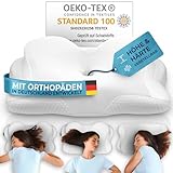 Glückstoff® Orthopädisches Kissen [Innovationspreis für Ergonomie nominiert] Kopfkissen Nackenschmerzen aus Memory Foam | Nackenstützkissen Ergonomische Nackenrolle Seitenschläferkissen Weiß