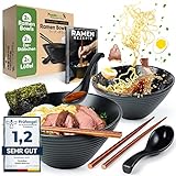 PandaBaw® 2x Ramen Schüssel Set [KERAMIK] - Premium Suppenschüssel, Ramen Bowl - [+REZEPTE] - Traditionell Asiatisches Japanisches Geschirr Set