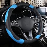 OJYGATA Auto Lenkradbezug Leder für Ford Focus MK3, Mikrofaser Lenkradhülle für Frauen Männer, Atmungsaktives und Komfort Lenkradschoner,Blue