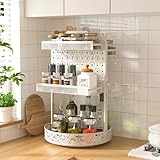 mascor Lazy Susan Organizer – um 360° drehbares Gewürzregal für Arbeitsplatte mit Griffen – höhenverstellbarer Gewürz-Organizer (weiß)