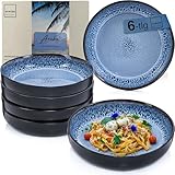 Sänger Aruba| Steingut Pastaschalen 6 tlg, Nudel Schalen Set 6 Personen, Schüssel Set spülmaschinenfest mikrowellenfest kratzfest, große Schüssel blau mit schwarzem Rand 750 ml | VALUE COLLECTION