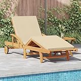 Ziaphsol Sonnenliege 2er-Set Beige, 40x40x40cm, Massivholz Akazie, verstellbare Rückenlehne, Outdoor Liegestuhl mit Kissen für Garten, Terrasse, Poolbereich