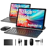 HEASUR 10 Zoll Android 14 Tablet - 36 GB RAM + 128 GB ROM (TF 1 TB), Octa-Core 2.0 GHz, WiFi 5G/2.4G BT5.0, 8000 mAh Akku, 8 MP + 5 MP Kamera, Mit Tastatur, Stift & Hülle (Grau)