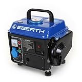 EBERTH 750 Watt Notstromaggregat Stromerzeuger Stromaggregat mit 2 PS Benzinmotor, 2-Takt, luftgekühlt, 1x 230V, 1x 12V, Seilzugstart, Voltmeter, Tankanzeige, Überlastschalter, tragbar, 15 kg Gewicht