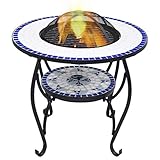 Feuertisch Mosaik Keramik Blau und Weiß 68 cm, Xichuzi Heizpilz Gas Terrasse, Feuerstelle Outdoor, Terrassenheizer, Tisch Kamin