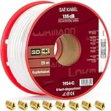 LOKMANN 25m Reines-Kupfer 135dB 5-Fach geschirmt Koaxialkabel Koax Sat Kabel Antennenkabel TV Satellitenkabel Full HD, UHD, 4K, 8K + AUFWÄRTS, mit 10x F-Stecker dazu