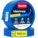 GAUDER Malerkrepp für präzise Farbkanten - Profi-Kreppband für Malerarbeiten - Malerband & Abdeckband blau - Abklebeband aus Washi-Papier (3 Rollen - 24 mm x 50 m)