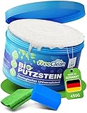 FreeClean® BIO Putzstein 450g inkl. 2-in-1 Schwamm & Poliertuch - Universalstein Set mit EU-Ecolabel - Wunder Reinigungspaste als Küchen, Bad & Sneaker Reiniger