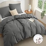 BEDSURE Bettwäsche 135x200 Baumwolle 4teilig - Bettwäsche-Sets Grau Bettbezug 2er Set mit 2 Kissenbezüge 80x80 cm, Oeko-TEX Bedding Anthrazit mit Reißverschluss