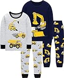 EULLA Kinder Jungen Schlafanzug Langarm Baumwolle Winter Pyjama Set Traktor Bagger Zweiteiliger Nachtwäsche 3 Jahre alt Größe 98 K-Double Pack Traktor Bagger Set DE 98