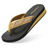 ChayChax Zehentrenner Damen Bequem Flip Flops Sommer Pantoletten Plateau Pantoffeln rutschfest Badelatschen, Golden, 38 EU