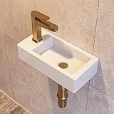 DeerValley DV-1V081L Badezimmerwaschbecken aus Keramik zur Wandmontage, Kleines Badezimmer, Weißes Rechteckiges Keramik Waschbecken Klein (linke Hand)