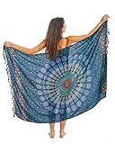Mandala Life ART Blauer Damen Sarong Pareo Mit Fringe Hochwertiger Rayon Groß Strand Strandtuch Wickeltuch Wickelrock Strandrock Tapisserie Wickeltuch Bikini Cover Up Tuch Für Badeanzug