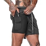 XDSP Shorts Herren 2 in 1 Trainingsshorts Sommer Kurze Hosen Schnelltrocknende Laufshorts, Trainingsshorts Sporthose mit Taschen Kompressionsshorts (Black, L, l)