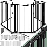 CASARIA® Kaminschutzgitter Baby mit Sicherheitstür Metall ohne Bohren 306x76cm Hundegitter Kinderschutz Türschutzgitter Absperrgitter Schwarz