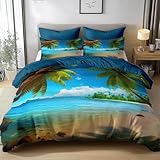 Bettwäsche 140x200 Hawaii, 3D Wendebettwäsche Tropische Meereslandschaft Microfaser Bettwäsche Set für Kinder Bettbezug 3 Teilig mit 2 Kissenbezug 80x80 cm 3324-ABC